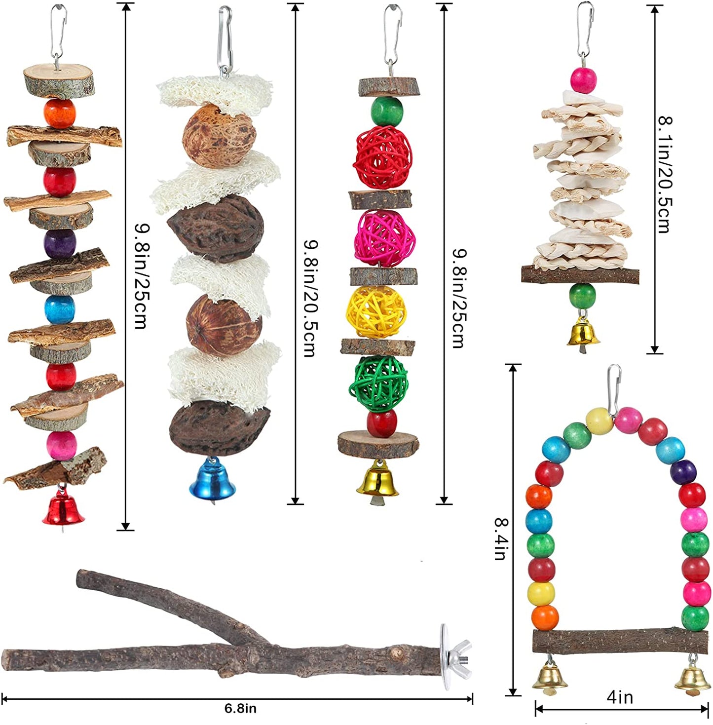 Exciting 6-Pack Bird Perch & Toy Set - Natural Wooden Chew Toys for Parakeets, Lovebirds, Cockatiels, and More!