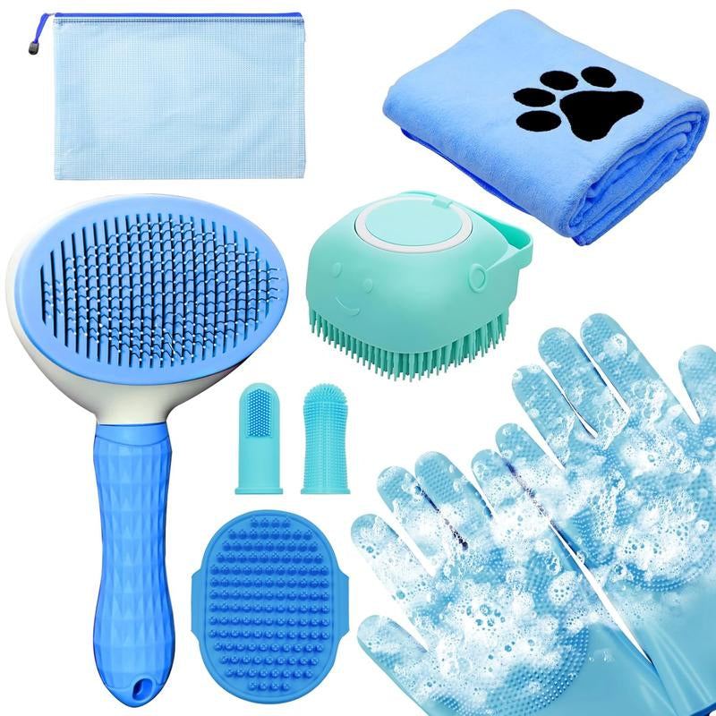 Complete Dog Bath Brush & Grooming Kit - All-in-One Shedding Slicker Brush and Massage Tool for Dogs, Cats & Rabbits | Easy-Clean Design for Healthy, Shiny Coats and Stress-Free Bathing