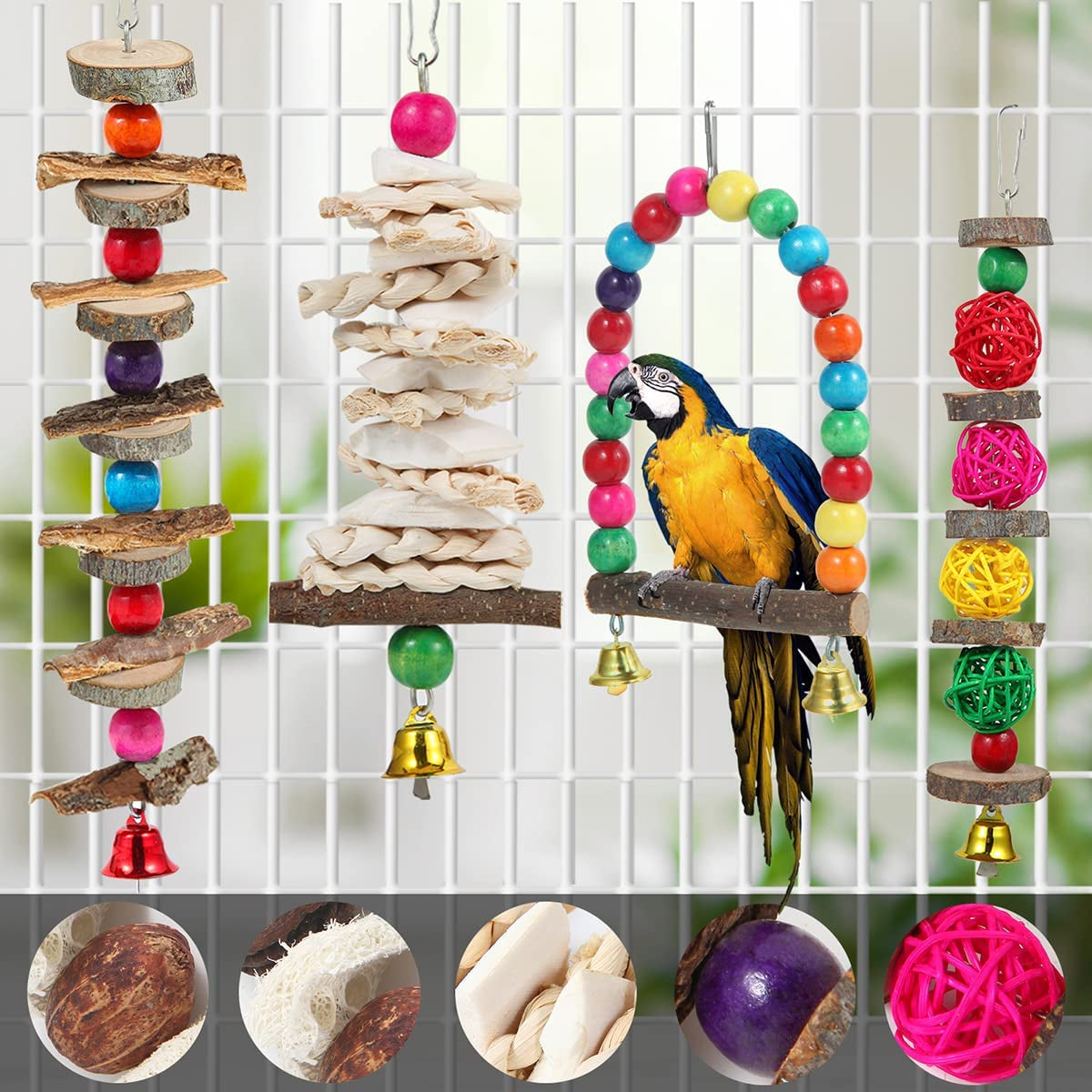 Exciting 6-Pack Bird Perch & Toy Set - Natural Wooden Chew Toys for Parakeets, Lovebirds, Cockatiels, and More!