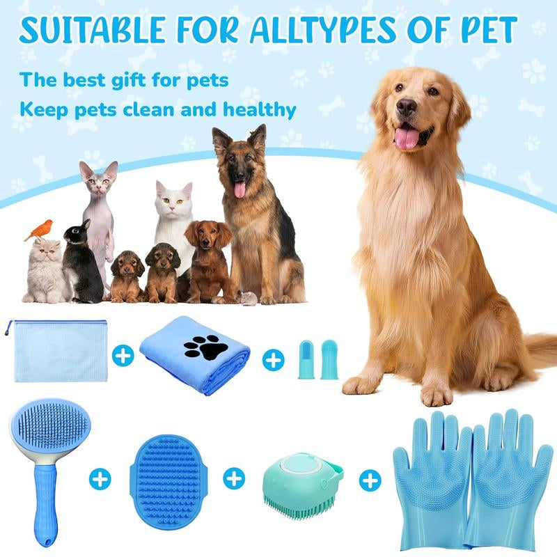 Complete Dog Bath Brush & Grooming Kit - All-in-One Shedding Slicker Brush and Massage Tool for Dogs, Cats & Rabbits | Easy-Clean Design for Healthy, Shiny Coats and Stress-Free Bathing