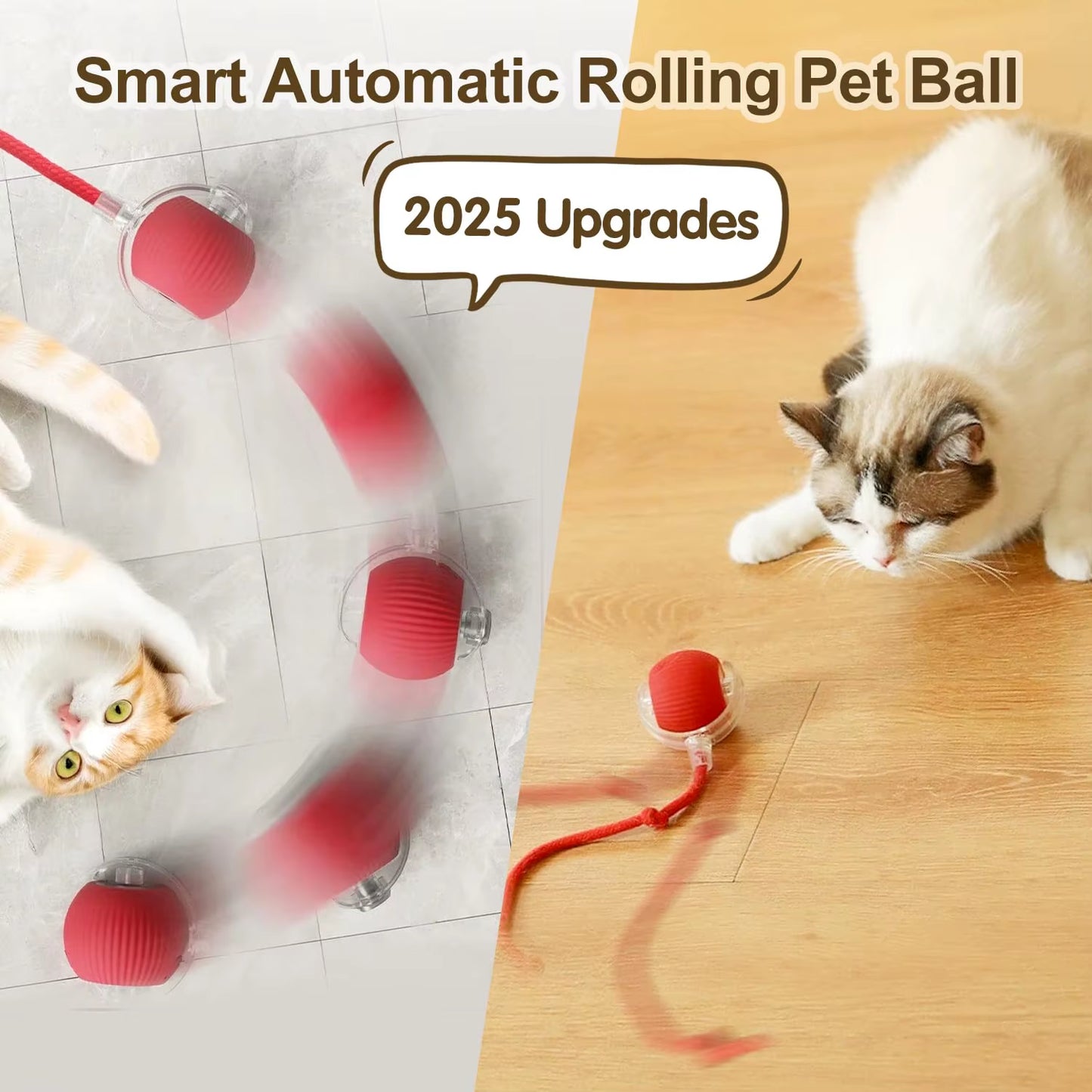 Interactive Rechargeable Cat Toy - Automatic Rolling Ball with Tail for Engaging Play