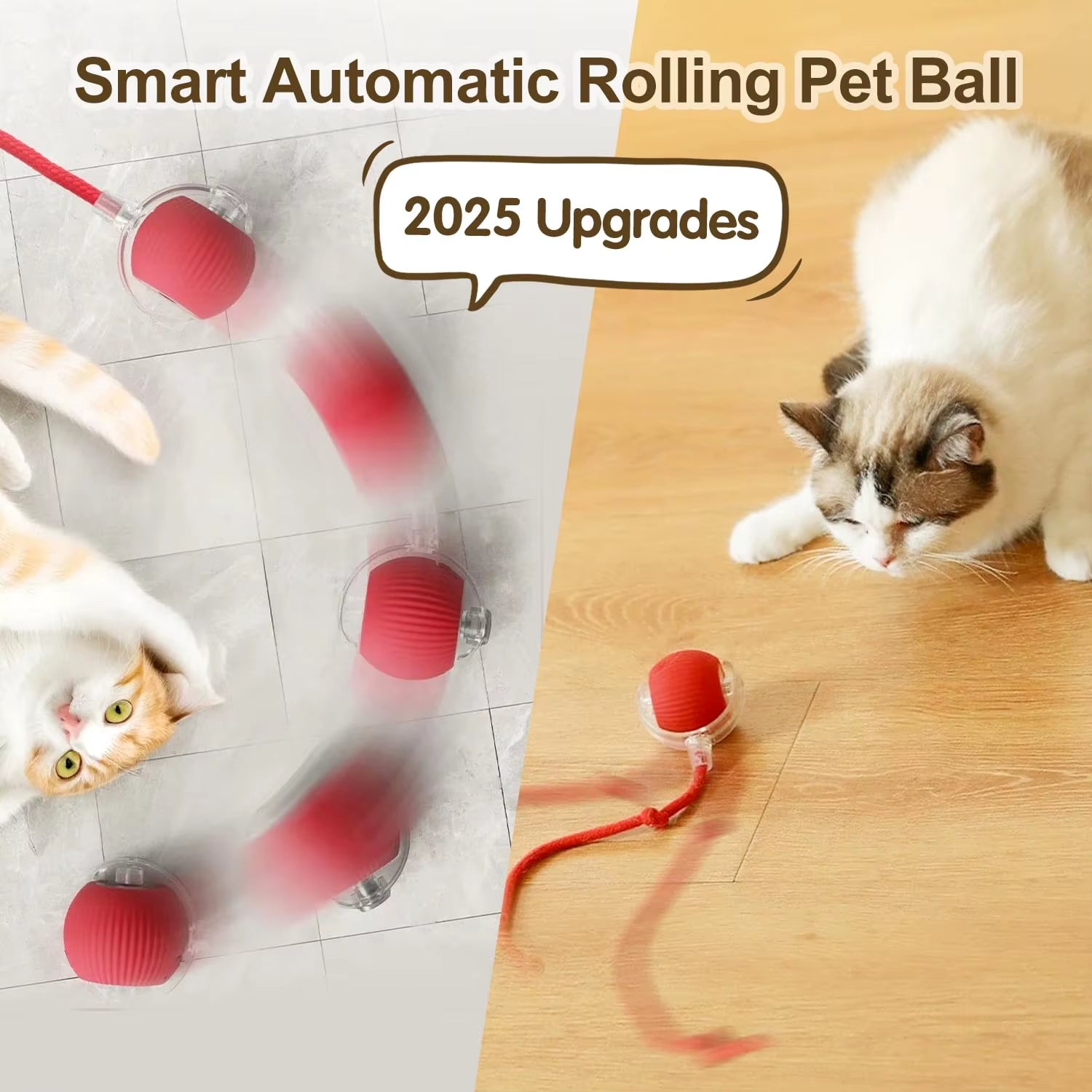 Interactive Rechargeable Cat Toy - Automatic Rolling Ball with Tail for Engaging Play