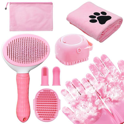 Complete Dog Bath Brush & Grooming Kit - All-in-One Shedding Slicker Brush and Massage Tool for Dogs, Cats & Rabbits | Easy-Clean Design for Healthy, Shiny Coats and Stress-Free Bathing